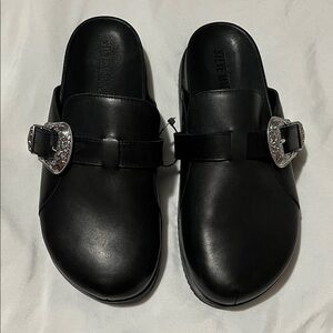 Steve Madden Black Mules with Silver Buckle
